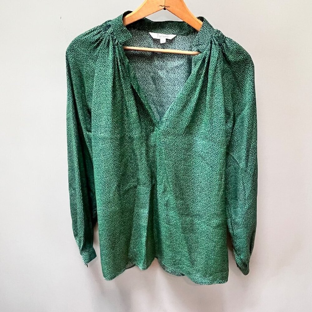 Tucker Green Silk Micro Leaf Print‎ Graphic Blouse- Size S